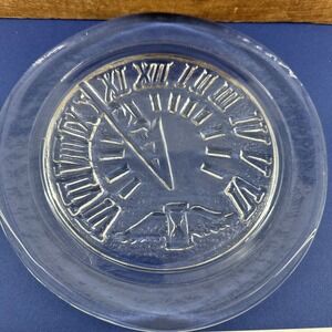 Plate Clear Glass‎ with Sundial Design 8.25" D Vintage MCM Roman Numerals